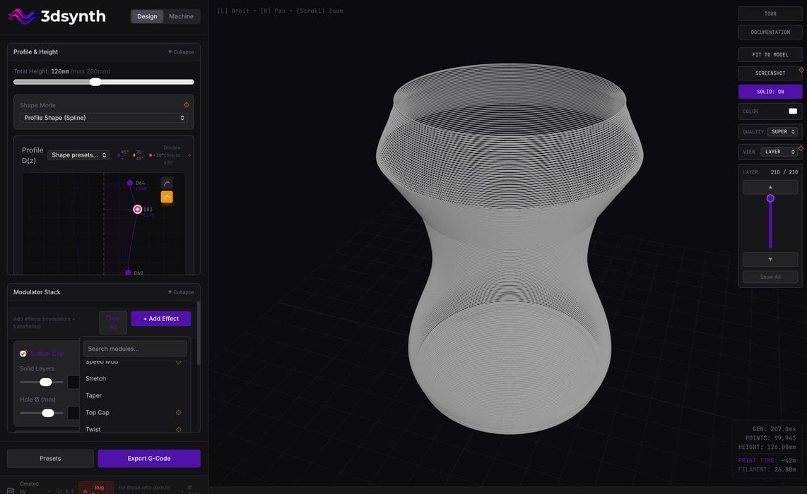 3Dsynth Launches Online Vase Generator That Outputs Direct GCODE