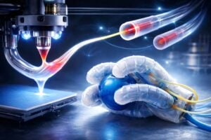 Rotational MultiMaterial 3D Printing of Pneumatically Programmable Soft Robots