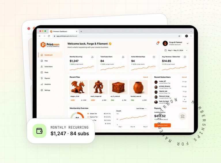 Printreon Offers Patreon-Style Monthly Memberships for 3D Model Designers